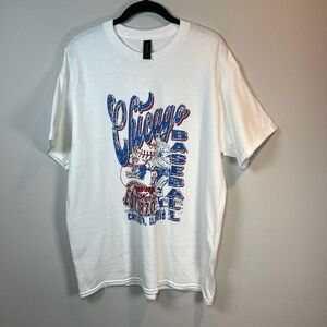Gildan Chicago Cubs Baseball T-Shirt White Graphic  Vintage Inspired Mens  Large